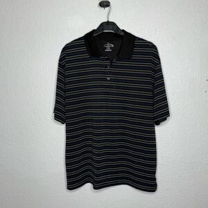 Men’s Champions Tour Black and Gray Striped Polo Shirt Size XL